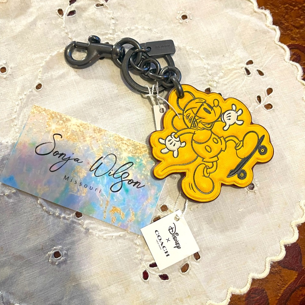 Coach X Disney Limited Edition Mickey Mouse Yellow Leather Key Fob Charm- NWT